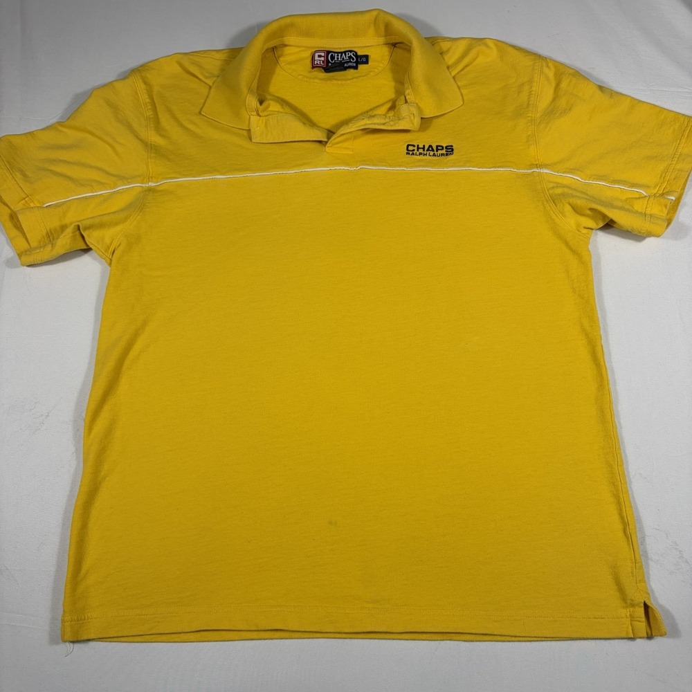 Chaps Ralph Lauren‎ Polo Shirt Men's Large Yellow Embroidered Logo Slit Popover